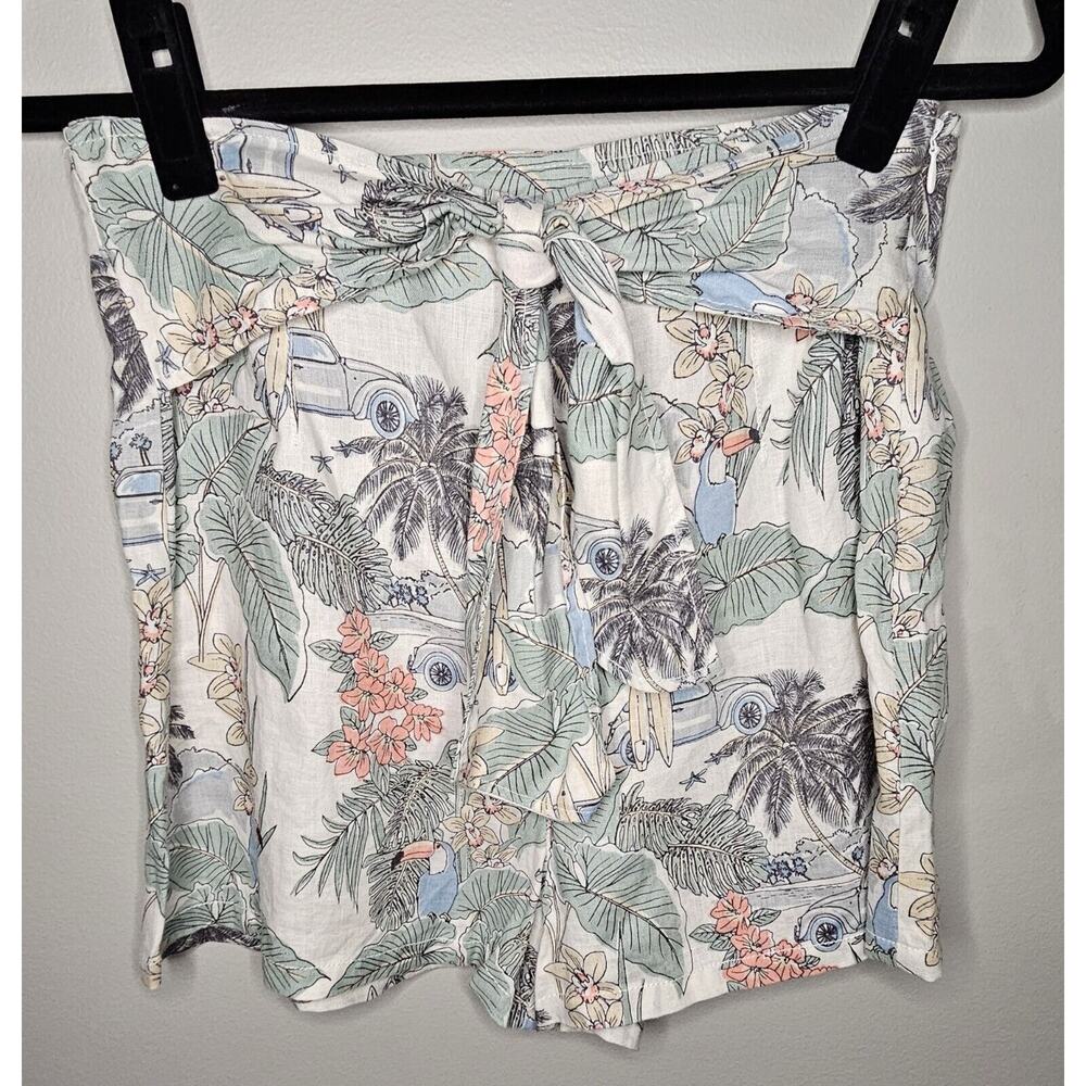 Linen Shorts Womens‎ Size 6 Tropical Artisan NY Paperbag waist tie